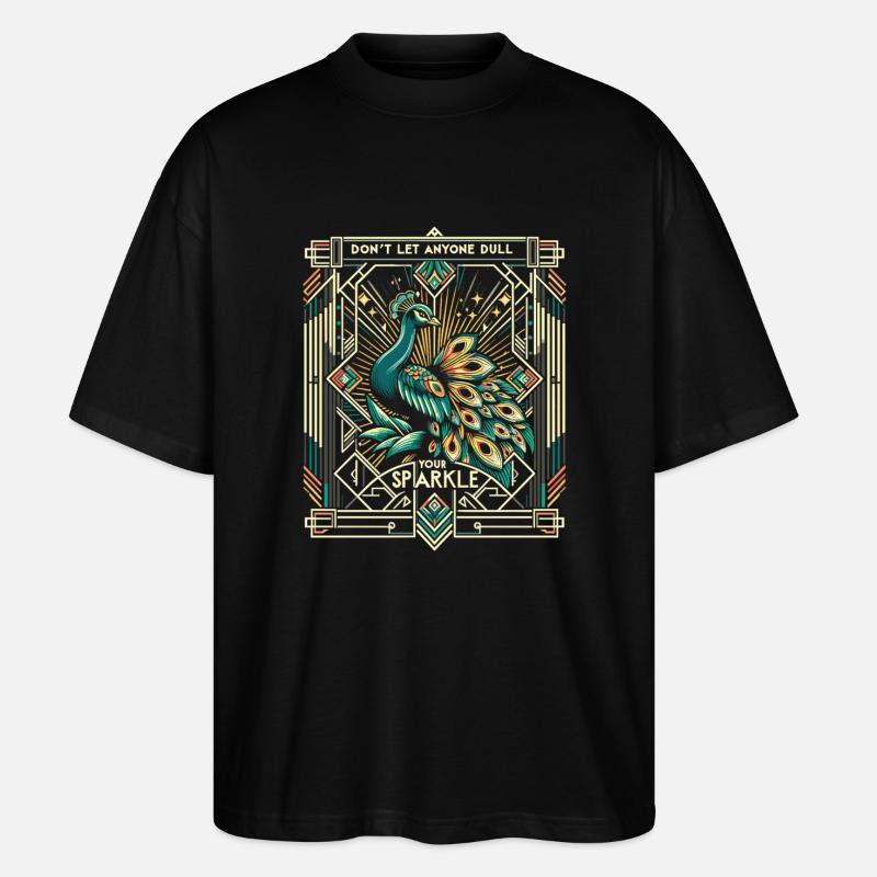 Magnificent Peacock: Deco Shine - Stanley/Stella Oversized Unisex Organic T-shirt Blaster 2.0 - black