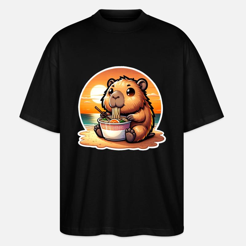 Capybara Ramen Kawaii Anime - Stanley/Stella Oversized Unisex Organic T-shirt Blaster 2.0 - black