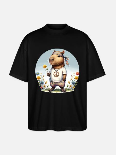 Capybara Hippie Peace - Stanley/Stella Oversized Unisex Organic T-shirt Blaster 2.0 - black
