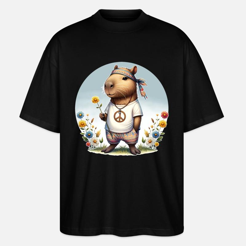 Capybara Hippie Paix - T-shirt bio Blaster 2.0 coupe oversize Stanley/Stella Unisexe - noir