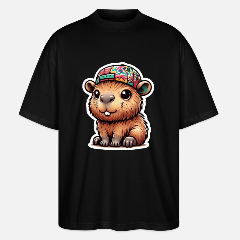Capybara with cap - Stanley/Stella Oversized Unisex Organic T-shirt Blaster 2.0 - black