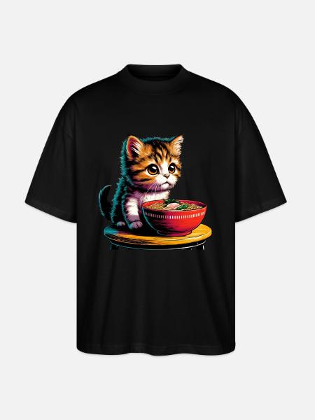 Cat Ramen Kawaii Anime - Stanley/Stella Oversized Unisex Organic T-shirt Blaster 2.0 - black