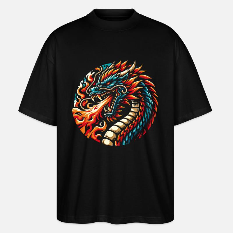 Bunter Feuerdrache - Stanley/Stella Oversized Unisex Bio T-Shirt Blaster 2.0 - Schwarz