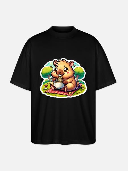 Capybara Ramen Kawaii Anime - Stanley/Stella Oversized Unisex Organic T-shirt Blaster 2.0 - black