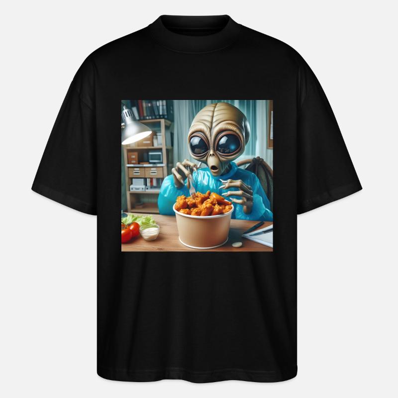 Alien discovers delicious chicken wings - Stanley/Stella Oversized Unisex Organic T-shirt Blaster 2.0 - black
