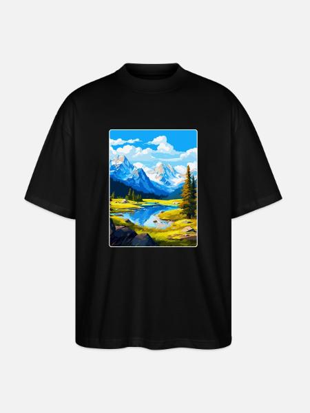 Affiche de voyage vintage du parc national d’Ecrins France - T-shirt bio Blaster 2.0 coupe oversize Stanley/Stella Unisexe - noir