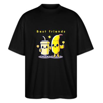Beste Freunde - Stanley/Stella Oversized Unisex Bio T-Shirt Blaster 2.0 - Schwarz - Vorne - Alina (178cm) & Michal (187cm)