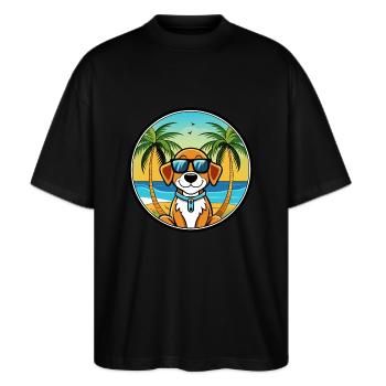 Lunettes de soleil de dessin animé de race de chien de Bretagne française plage - T-shirt bio Blaster 2.0 coupe oversize Stanley/Stella Unisexe - noir - Devant - Alina (178cm) & Michal (187cm)
