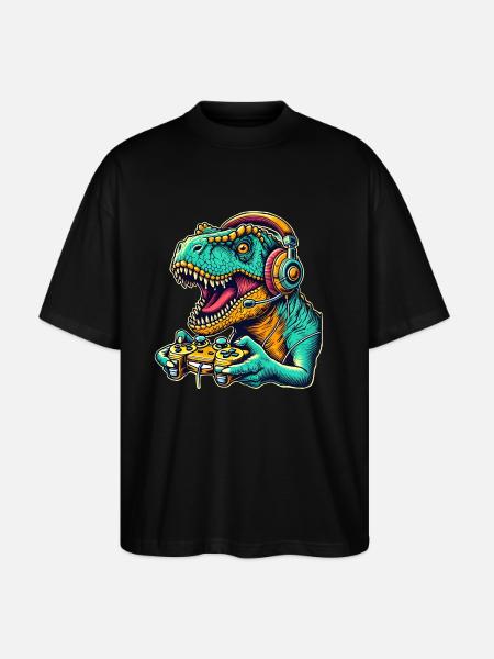 T Rex Dinosaur Gaming - Stanley/Stella Oversized Unisex Organic T-shirt Blaster 2.0 - black
