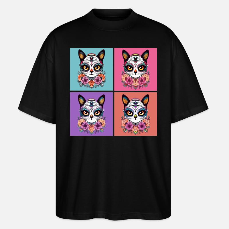 Kawaii Katze Zuckerschädel - Stanley/Stella Oversized Unisex Bio T-Shirt Blaster 2.0 - Schwarz
