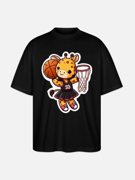 Baby giraffe throwing basket - Stanley/Stella Oversized Unisex Organic T-shirt Blaster 2.0 - black