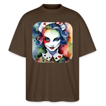 Cool Harlequin Poker Gothic Girl - Stanley/Stella Oversized Unisex Organic T-shirt Blaster 2.0 - mocha - Front - Alina (178cm) & Michal (187cm)