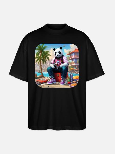 Cool panda on the beach - Stanley/Stella Oversized Unisex Organic T-shirt Blaster 2.0 - black