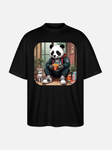 Cool Panda with Cat - Stanley/Stella Oversized Unisex Organic T-shirt Blaster 2.0 - black