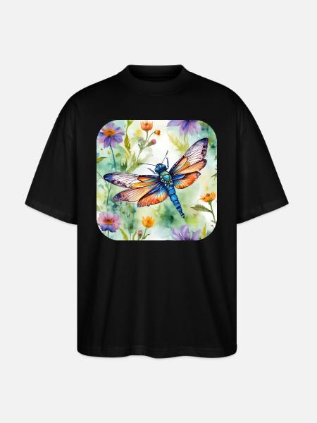 Wunderschöne Libelle mit Blumen - Stanley/Stella Oversized Unisex Bio T-Shirt Blaster 2.0 - Schwarz