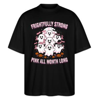 Mois de la sensibilisation au cancer du sein Halloween Mignon fantôme - T-shirt bio Blaster 2.0 coupe oversize Stanley/Stella Unisexe - noir - Devant - Alina (178cm) & Michal (187cm)