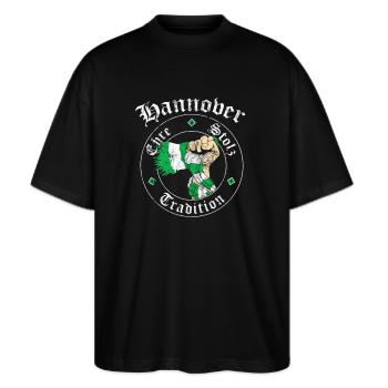 Hannover Ehre Stolz Tradition No II - Stanley/Stella Oversized Unisex Bio T-Shirt Blaster 2.0 - Schwarz - Vorne - Alina (178cm) & Michal (187cm)