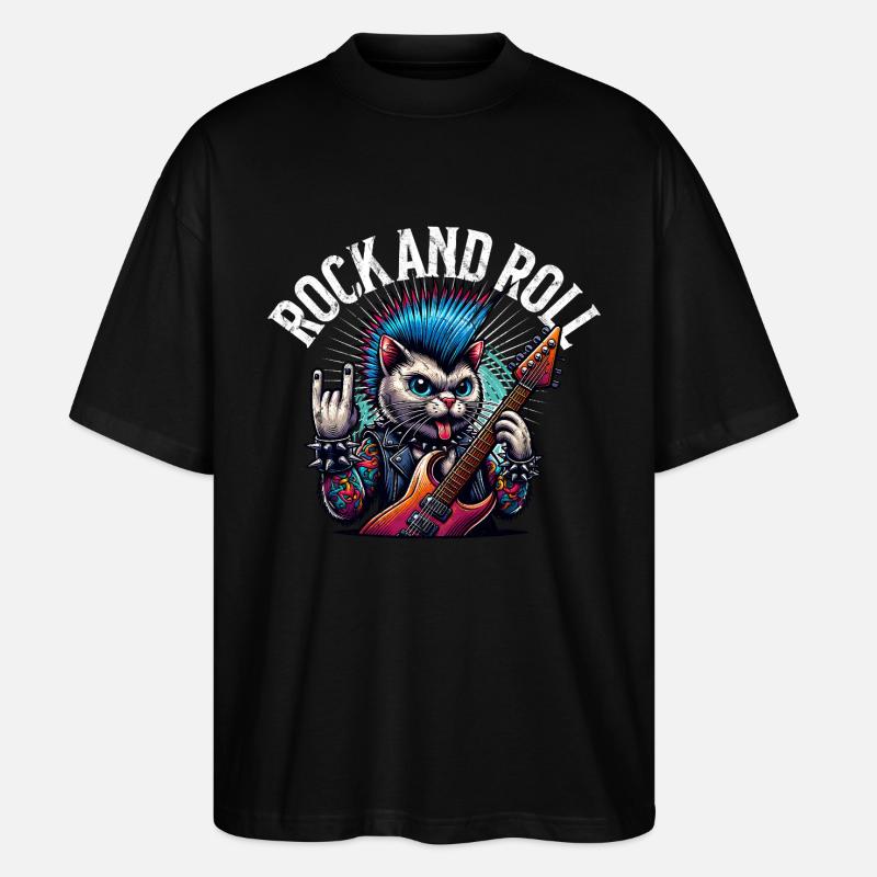 Katze Rock and Roll Gitarrist - Stanley/Stella Oversized Unisex Bio T-Shirt Blaster 2.0 - Schwarz