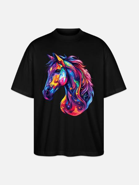 Ein psychedelischer Pferdekopf - Stanley/Stella Oversized Unisex Bio T-Shirt Blaster 2.0 - Schwarz