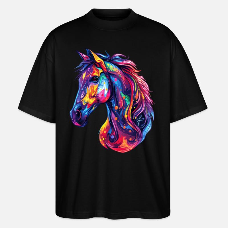 Ein psychedelischer Pferdekopf - Stanley/Stella Oversized Unisex Bio T-Shirt Blaster 2.0 - Schwarz