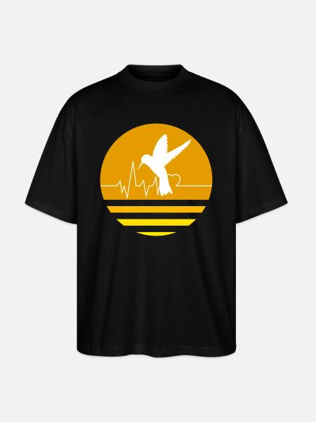 Pastel Orange Hummingbird - Stanley/Stella Oversized Unisex Organic T-shirt Blaster 2.0 - black