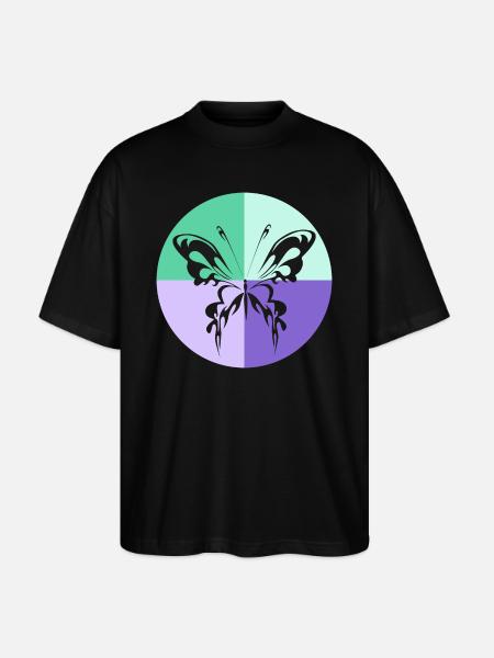 Butterfly Quartet Green Purple - Stanley/Stella Oversized Unisex Organic T-shirt Blaster 2.0 - black