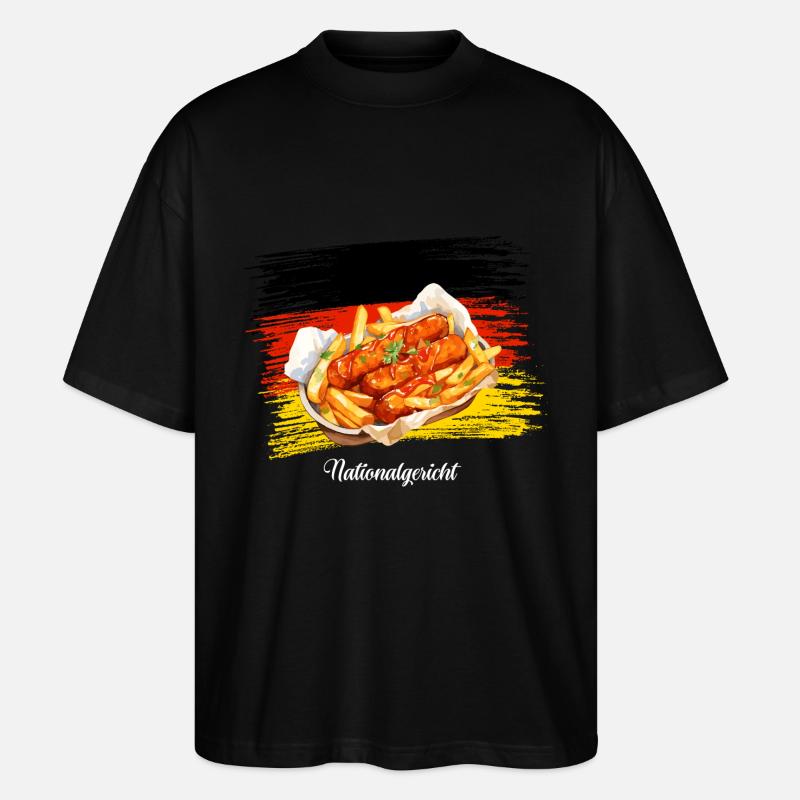 Currywurst Pommes Ketchup Mayo Deutsches Essen - Stanley/Stella Oversized Unisex Bio T-Shirt Blaster 2.0 - Schwarz