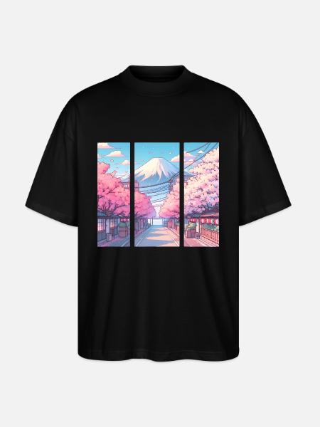 Japanese Cherry Blossom Route - Stanley/Stella Oversized Unisex Organic T-shirt Blaster 2.0 - black