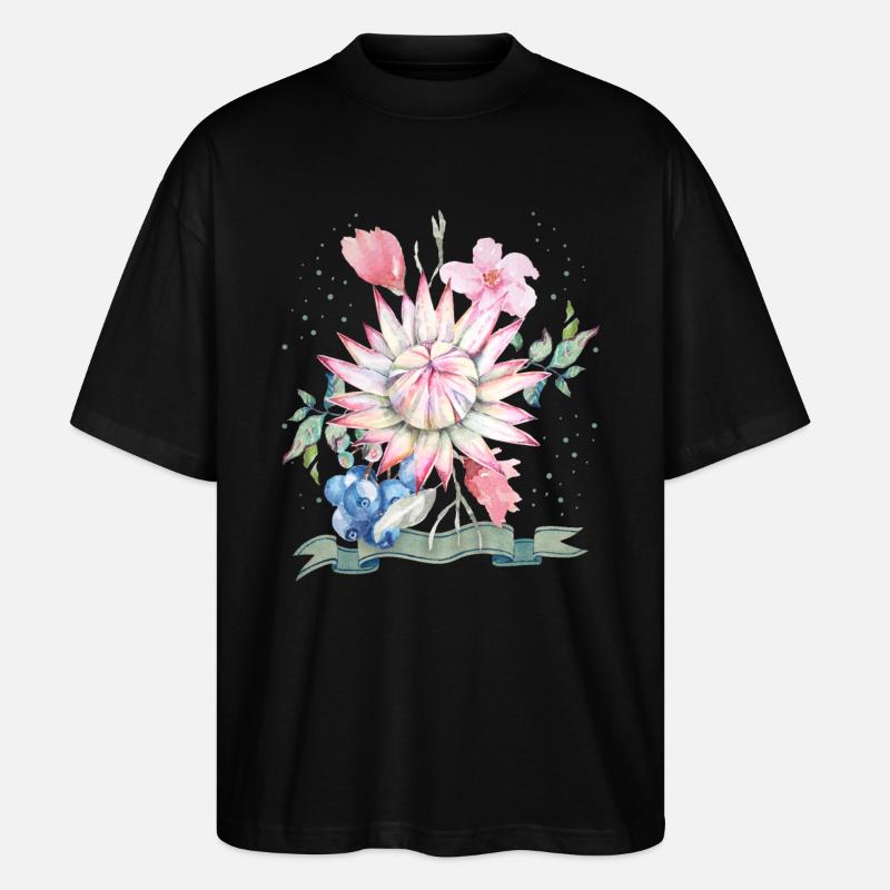 Protea-Aquarell, Protea-Illustration - Stanley/Stella Oversized Unisex Bio T-Shirt Blaster 2.0 - Schwarz