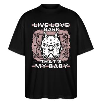 American-Bully, Bullterrier, Hund, lustiger Spruch - Stanley/Stella Oversized Unisex Bio T-Shirt Blaster 2.0 - Schwarz - Vorne - Alina (178cm) & Michal (187cm)