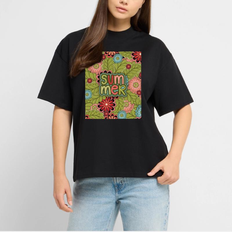 Summer, Pattern, Floral Pattern, Summer Pattern Stanley/Stella Oversized Unisex Organic T-shirt Blaster 2.0