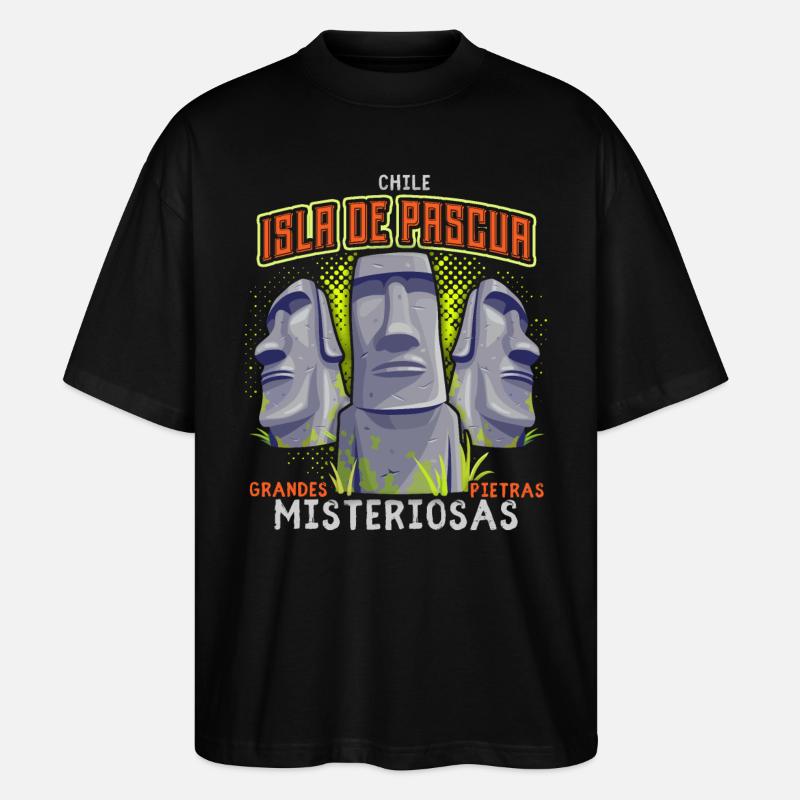 Moai, Têtes de pierre, Île de Pâques Rapa-Nui - T-shirt bio Blaster 2.0 coupe oversize Stanley/Stella Unisexe - noir