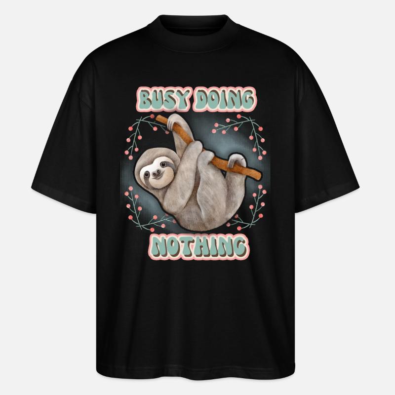 Sloth, Sloth, funny saying Doing-Nothing - Stanley/Stella Oversized Unisex Organic T-shirt Blaster 2.0 - black