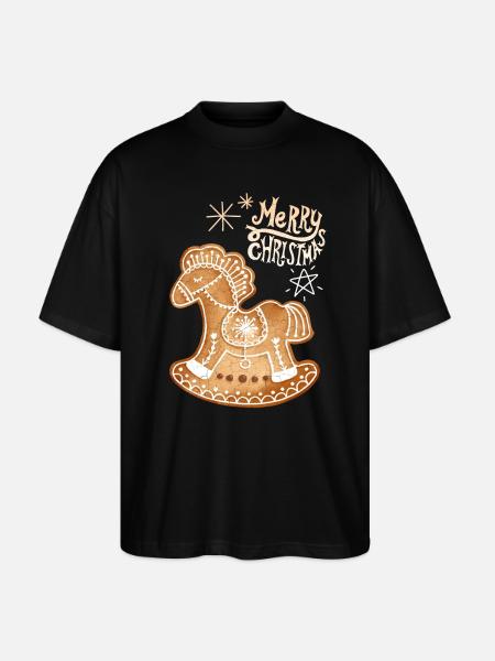 Gingerbread Cheval gingerbread-cheval Noël - T-shirt bio Blaster 2.0 coupe oversize Stanley/Stella Unisexe - noir