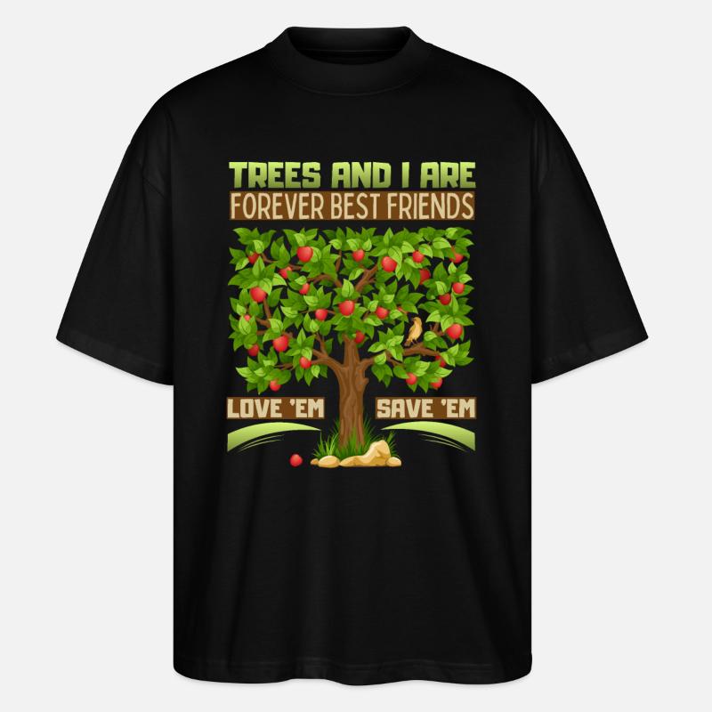 Apfelbaum-Illustration, Naturschutz, Spruch - Stanley/Stella Oversized Unisex Bio T-Shirt Blaster 2.0 - Schwarz