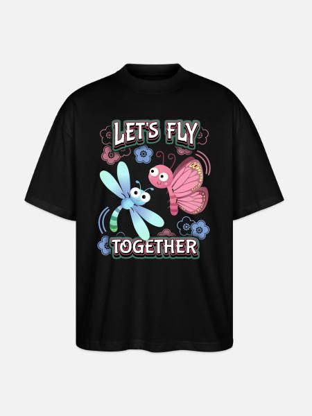 Tecknad fjäril, Alla hjärtans dag, Kärlekskärlek - Ekologisk Oversized T-shirt Unisex Stanley/Stella Blaster 2.0 - svart