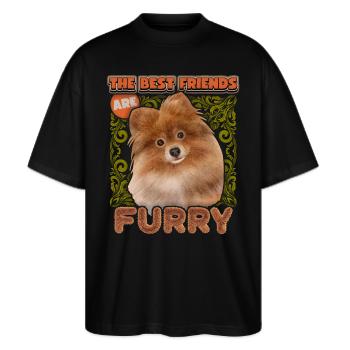 Pomeran, Spitz illustration vintage, chien disant - T-shirt bio Blaster 2.0 coupe oversize Stanley/Stella Unisexe - noir - Devant - Alina (178cm) & Michal (187cm)