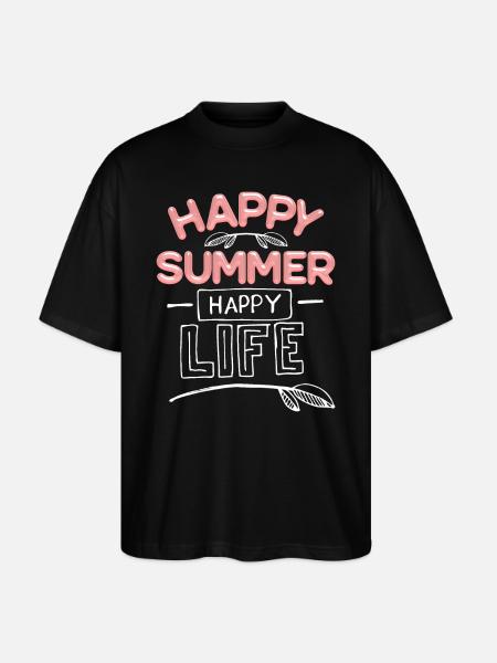 Summer Summer, Happy-Summer Saying - Stanley/Stella Oversized Unisex Organic T-shirt Blaster 2.0 - black