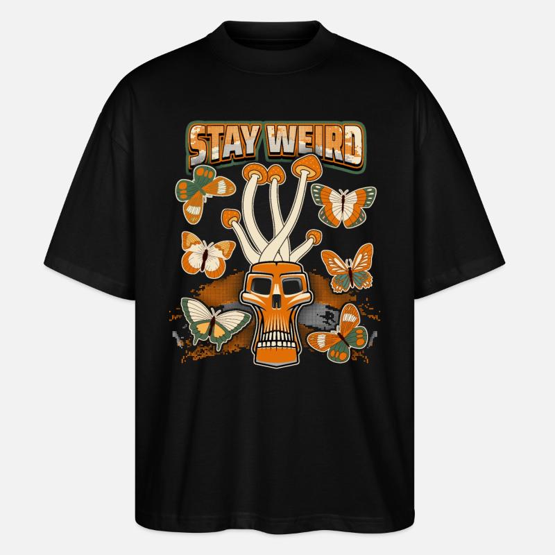 Champignons Magiques, Psychédélique, Crâne, Champignons - T-shirt bio Blaster 2.0 coupe oversize Stanley/Stella Unisexe - noir
