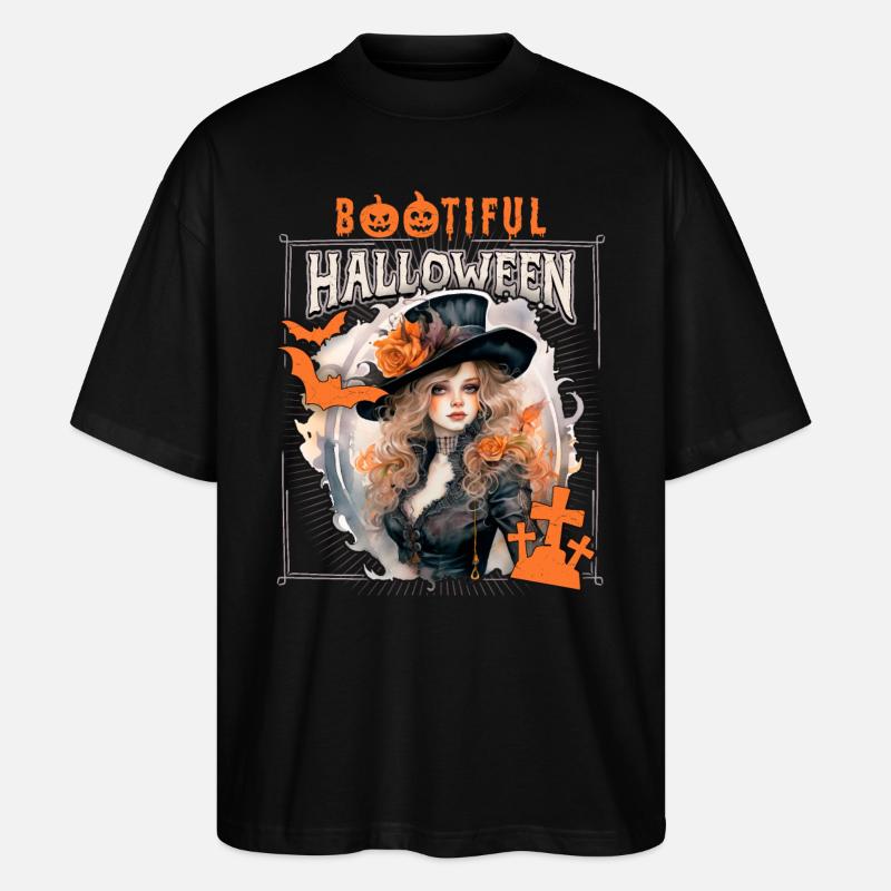 Gothic Halloween Witch, Saying Bootiful - Stanley/Stella Oversized Unisex Organic T-shirt Blaster 2.0 - black