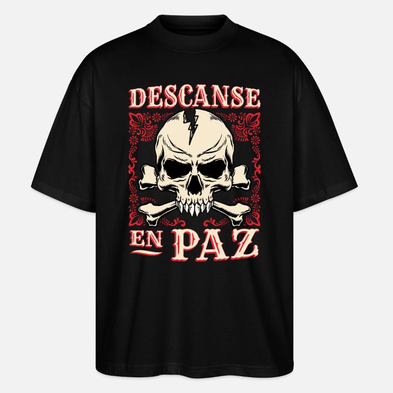 Totenkopf, Crossbones Knochen Spruch Rest-In-Peace - Stanley/Stella Oversized Unisex Bio T-Shirt Blaster 2.0 - Schwarz