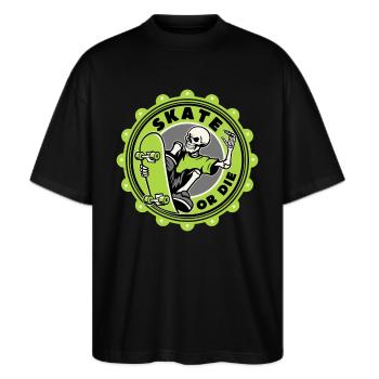 Crâne patineur, drôle de dire patiner ou mourir - T-shirt bio Blaster 2.0 coupe oversize Stanley/Stella Unisexe - noir - Devant - Alina (178cm) & Michal (187cm)