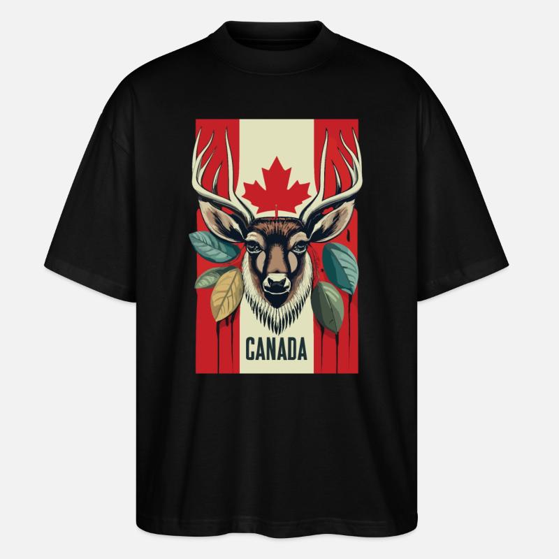 Cerf du Canada Feuille d’érable - T-shirt bio Blaster 2.0 coupe oversize Stanley/Stella Unisexe - noir