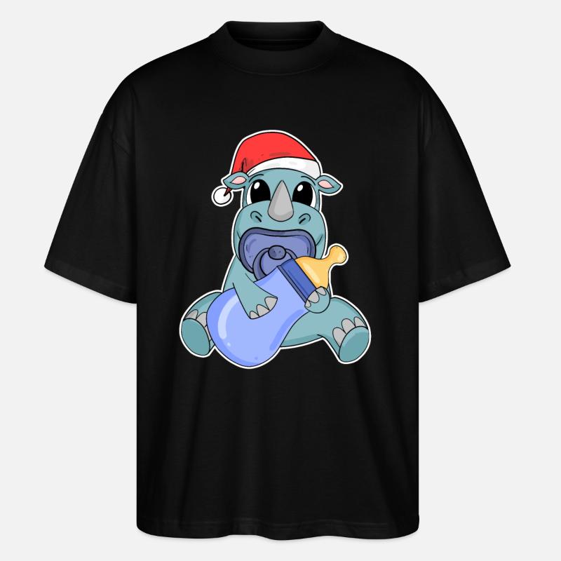 Rhinocéros bébé Noël - T-shirt bio Blaster 2.0 coupe oversize Stanley/Stella Unisexe - noir