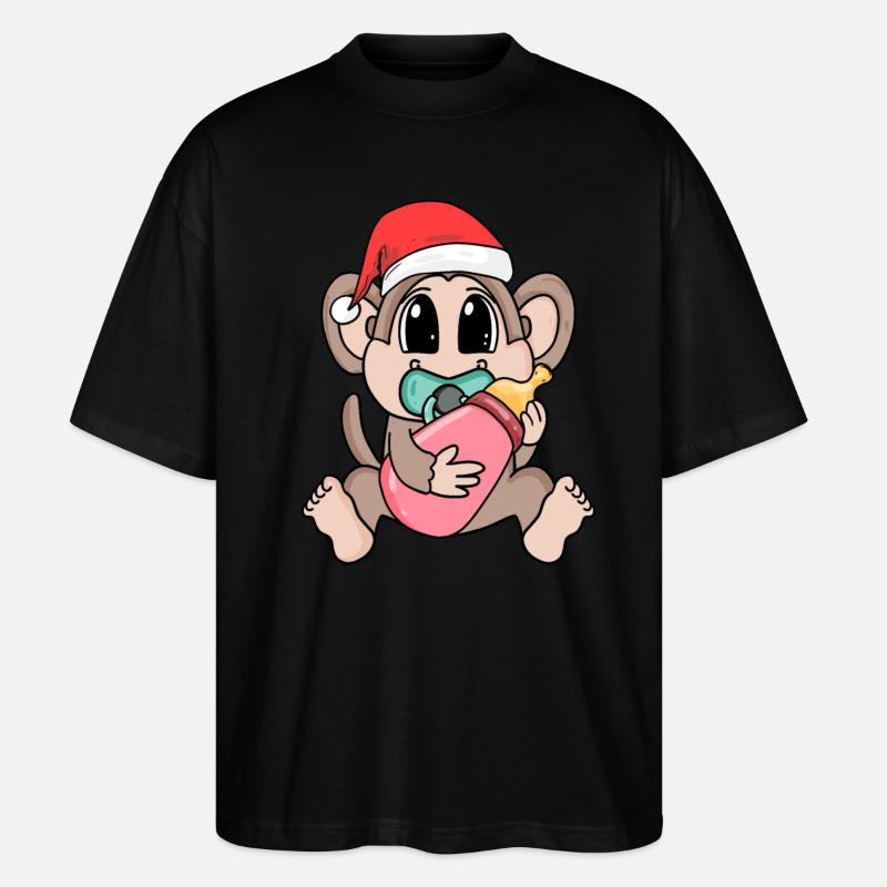 Singe bébé Noël - T-shirt bio Blaster 2.0 coupe oversize Stanley/Stella Unisexe - noir