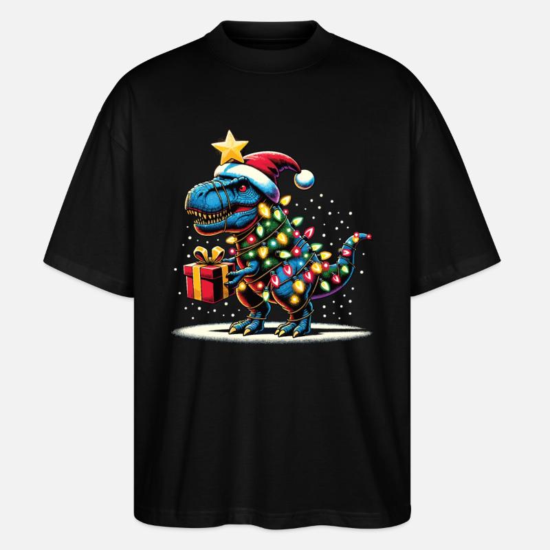 Tree Rex - Dino mit Weihnachtslichtern - Stanley/Stella Oversized Unisex Bio T-Shirt Blaster 2.0 - Schwarz