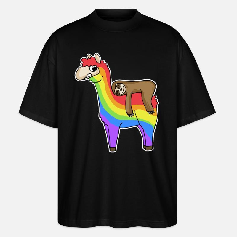 Alpaca Sloth Rainbow Christmas - Stanley/Stella Oversized Unisex Organic T-shirt Blaster 2.0 - black