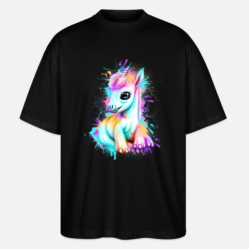 Einhorn Graffiti Bunt - Stanley/Stella Oversized Unisex Bio T-Shirt Blaster 2.0 - Schwarz