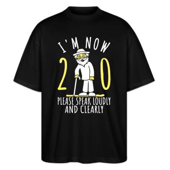 20e anniversaire 20e 20e J’ai 20 ans maintenant - T-shirt bio Blaster 2.0 coupe oversize Stanley/Stella Unisexe - noir - Devant - Alina (178cm) & Michal (187cm)