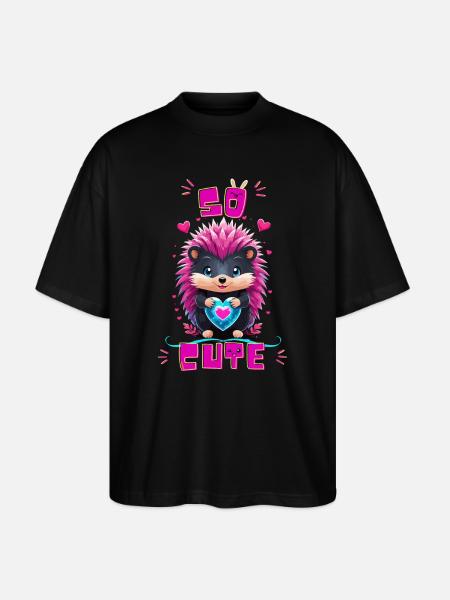 Blue Heart Hedgehog - So cute - Stanley/Stella Oversized Unisex Organic T-shirt Blaster 2.0 - black
